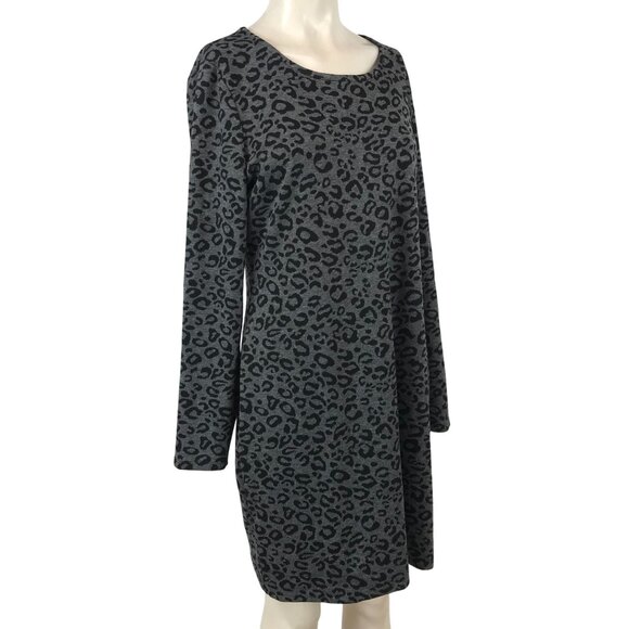 BANANA REPUBLIC- WOMEN 14 - GRAY/BLACK LONG SLEEVE ROUND NECK ANIMAL PRINT DRESS - Picture 1 of 6